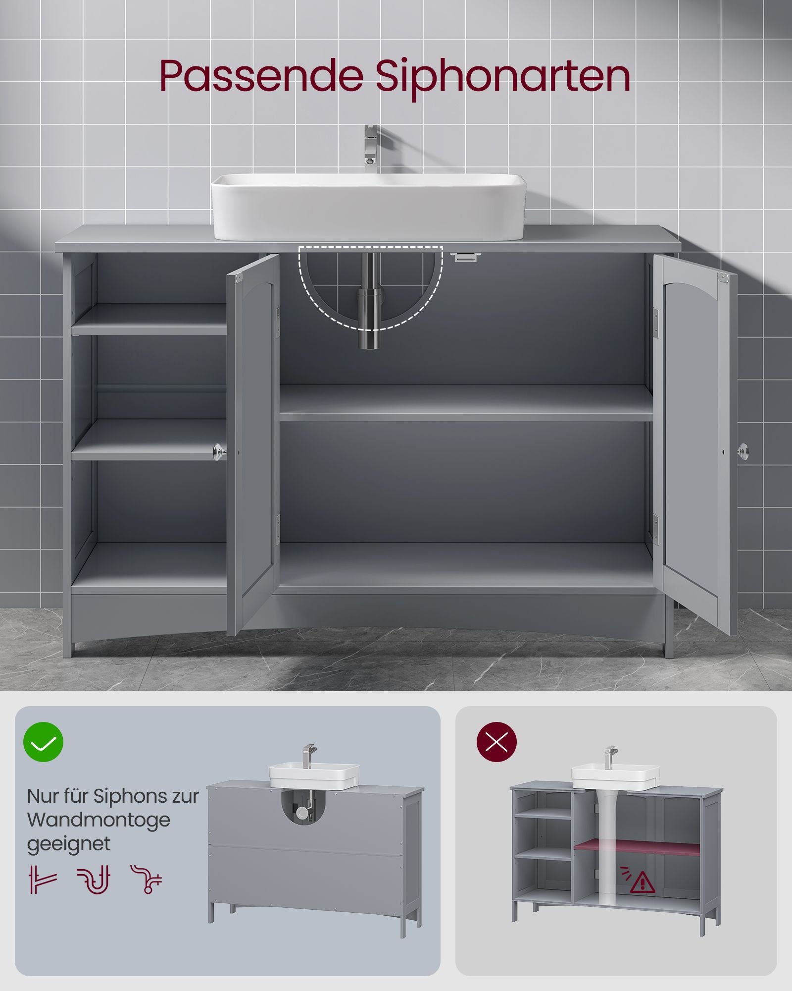 Washbasin cabinet - Extra long - 2 doors