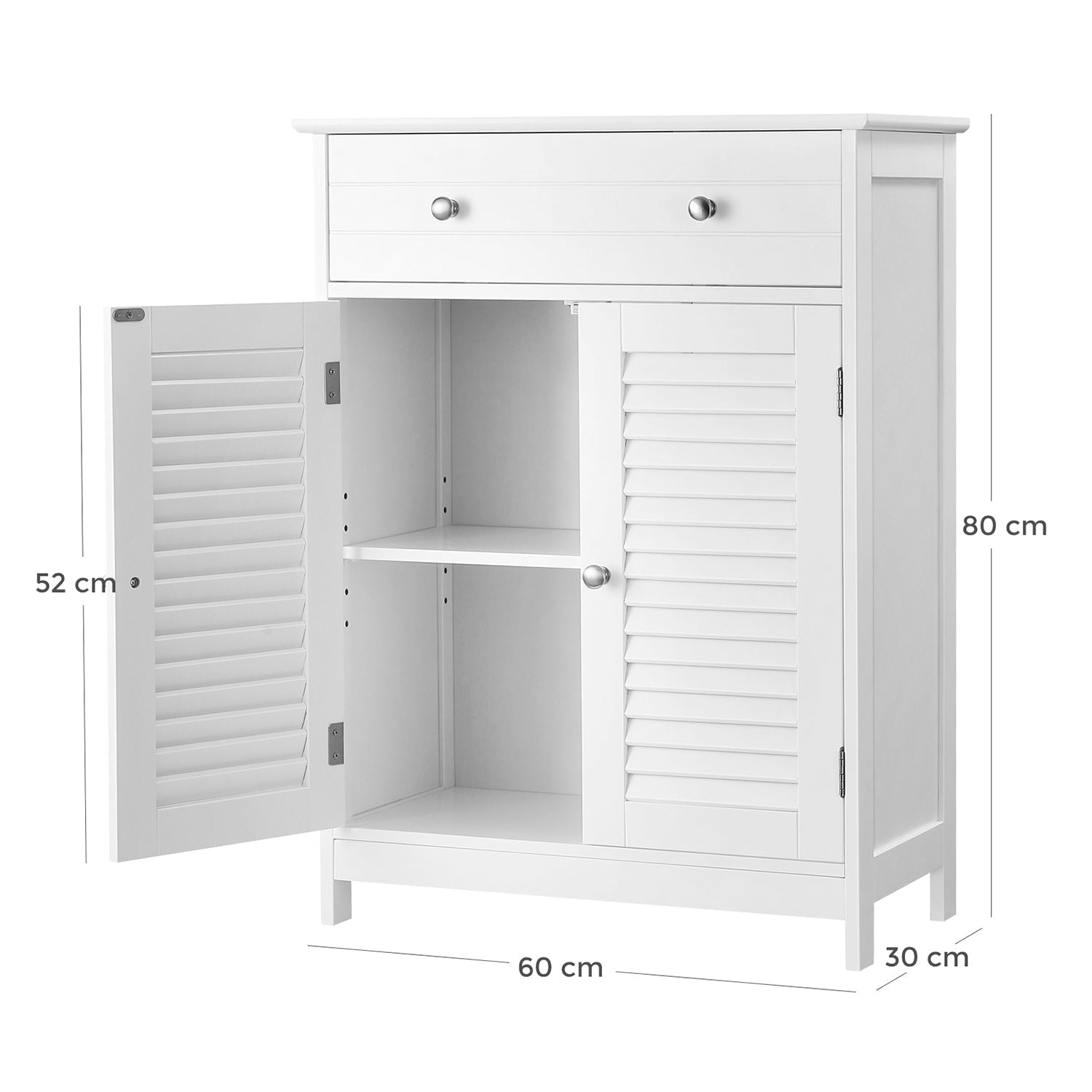 Bathroom cabinet - With 2 slat doors - With adjustable shelves - White
