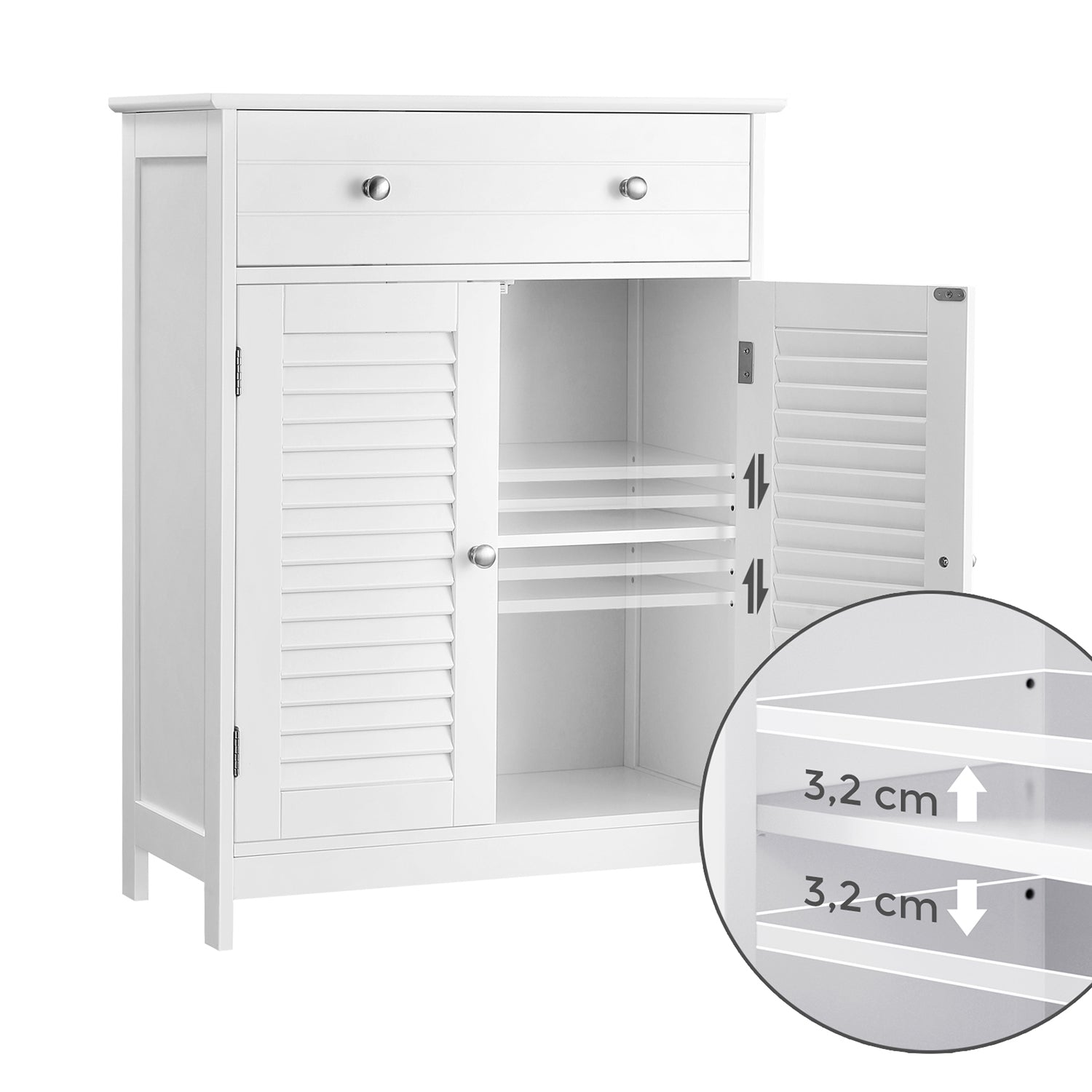 Bathroom cabinet - With 2 slat doors - With adjustable shelves - White