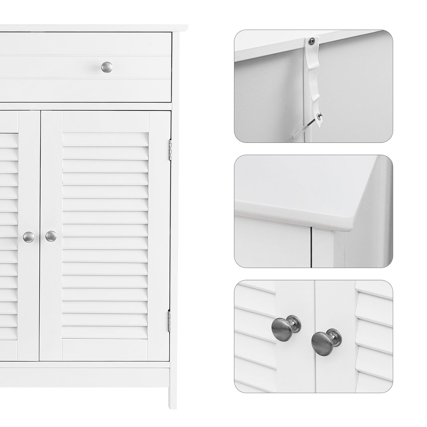 Bathroom cabinet - With 2 slat doors - With adjustable shelves - White