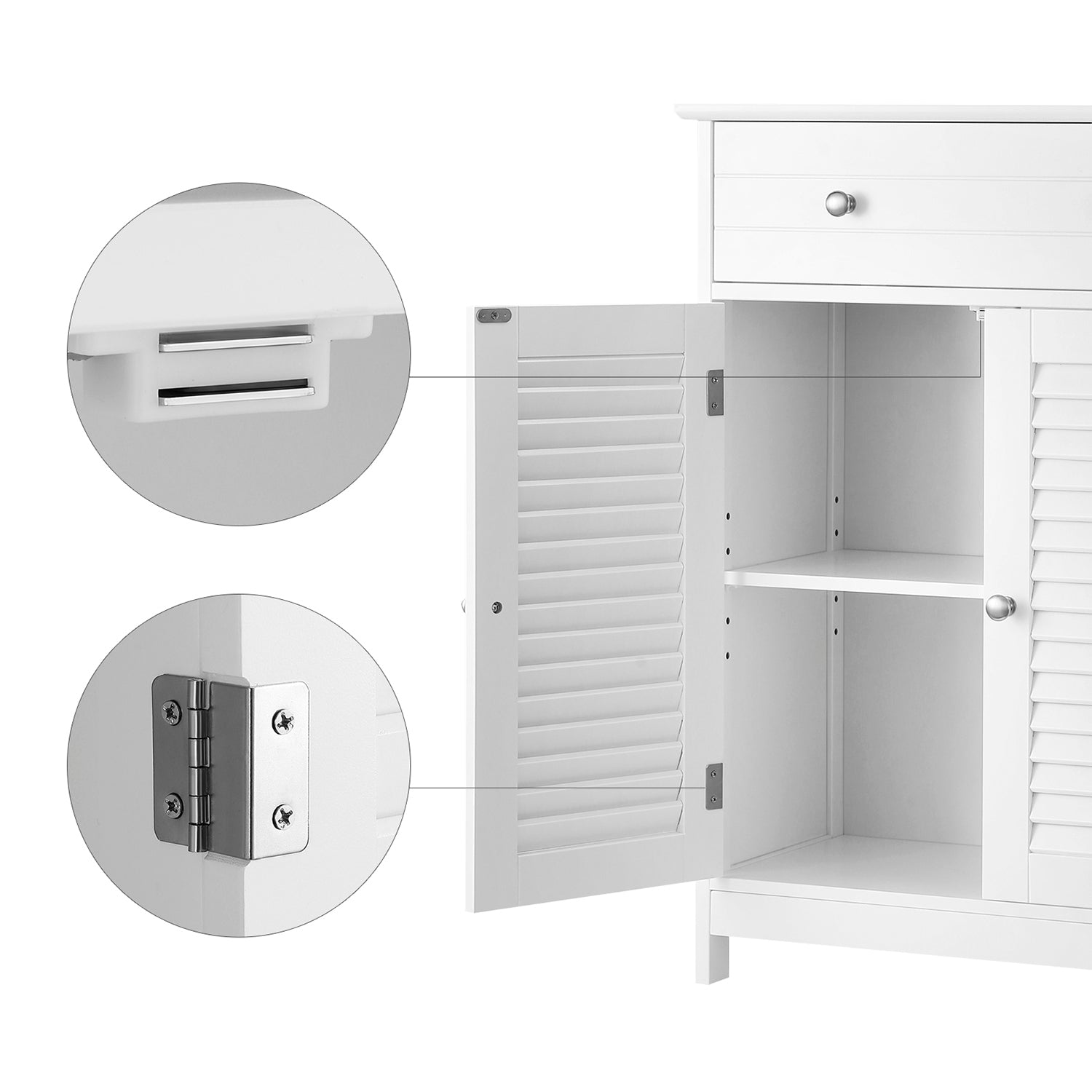 Bathroom cabinet - With 2 slat doors - With adjustable shelves - White