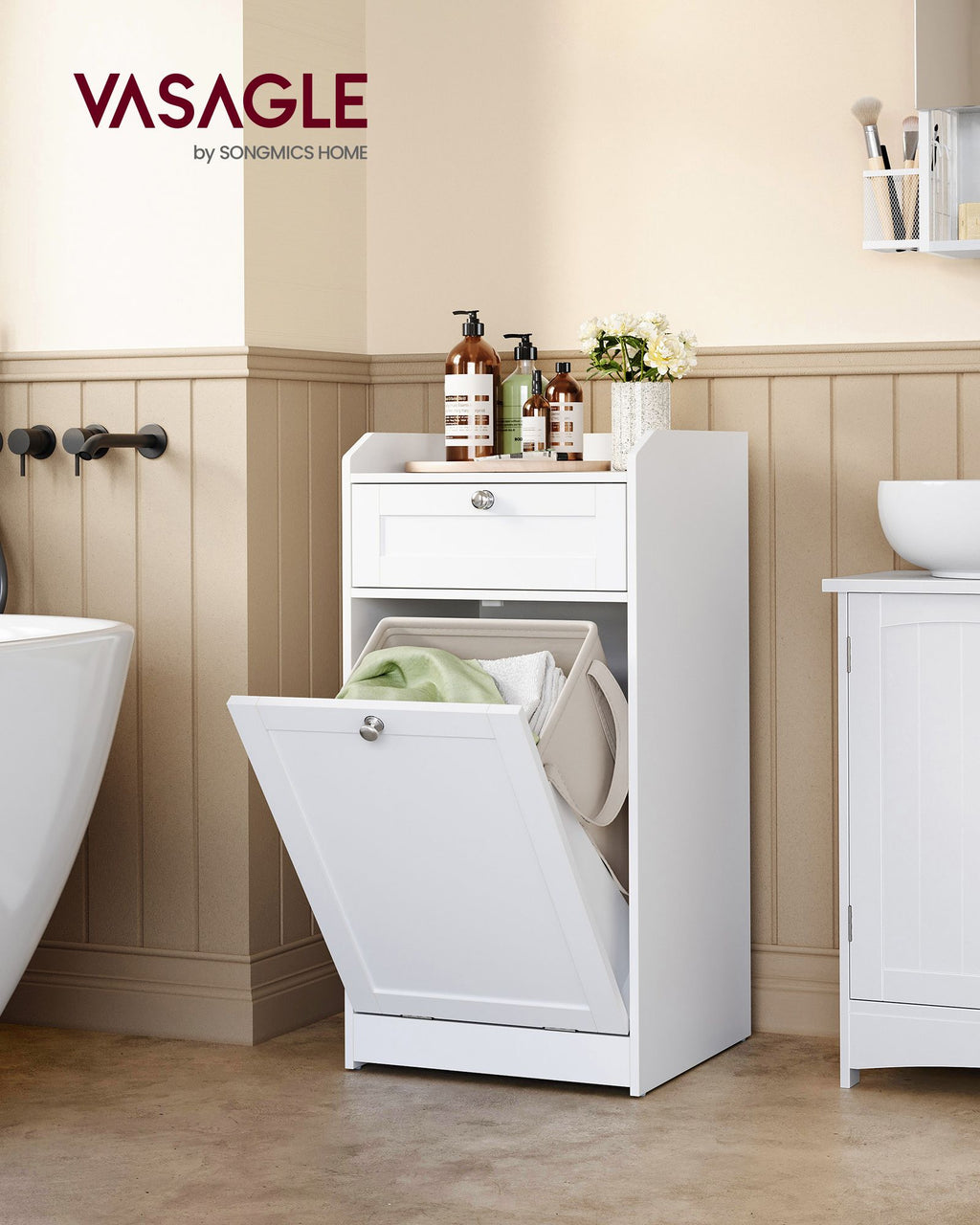 Bathroom cabinet - with laundry basket - 40 × 40 × 80.2 cm