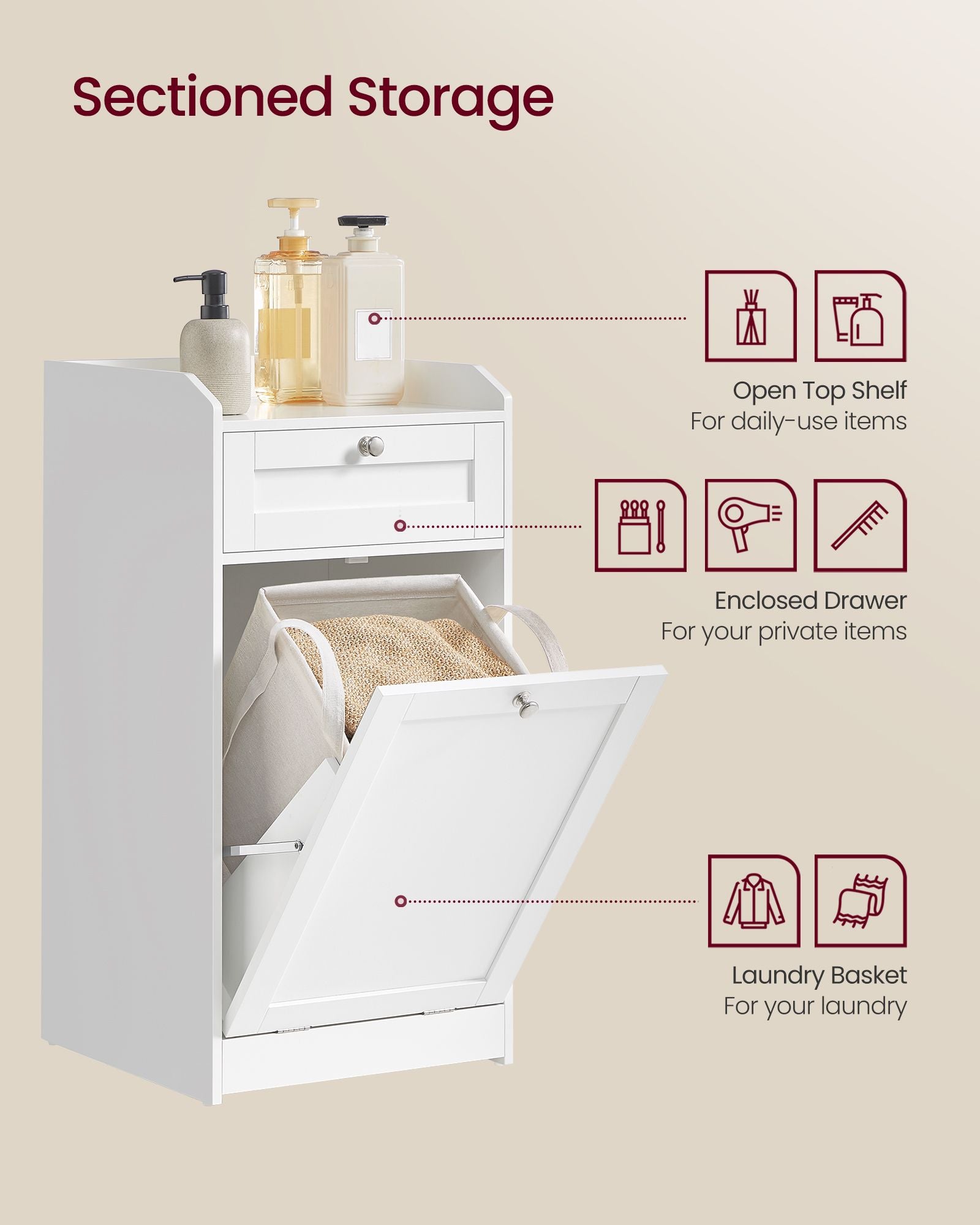Bathroom cabinet - with laundry basket - 40 × 40 × 80.2 cm