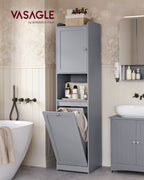 Bathroom cabinet - with laundry basket and handles - pigeon gray