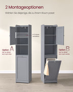 Bathroom cabinet - with laundry basket and handles - pigeon gray