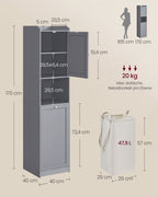 Bathroom cabinet - with laundry basket and handles - pigeon gray
