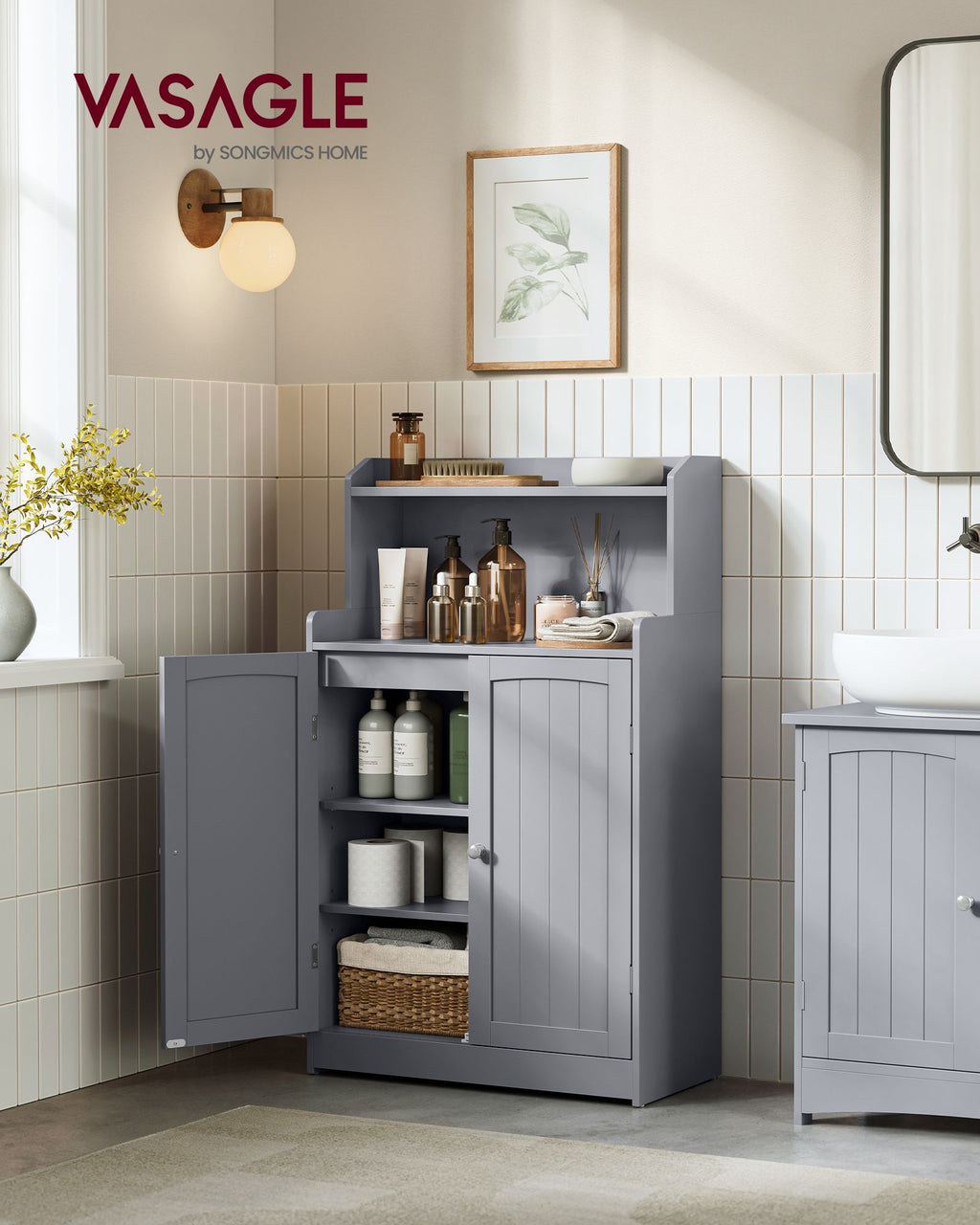 Bathroom furniture - With 2 doors and shelves - Duif gray