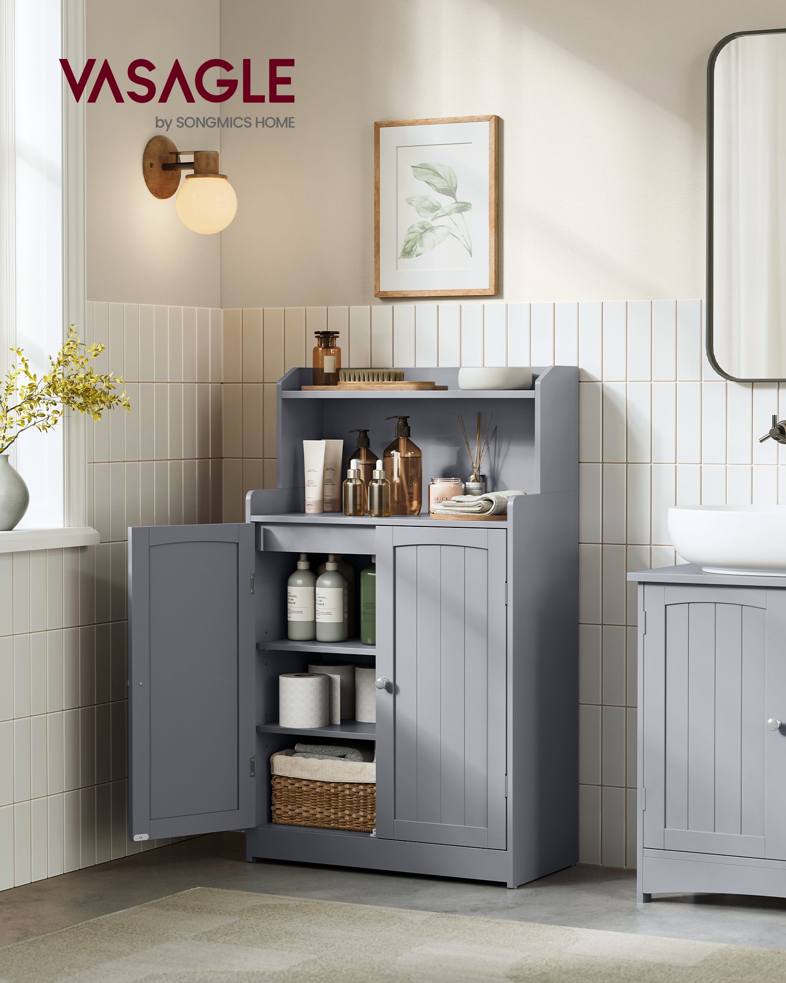 Bathroom furniture - With 2 doors and shelves - Duif gray