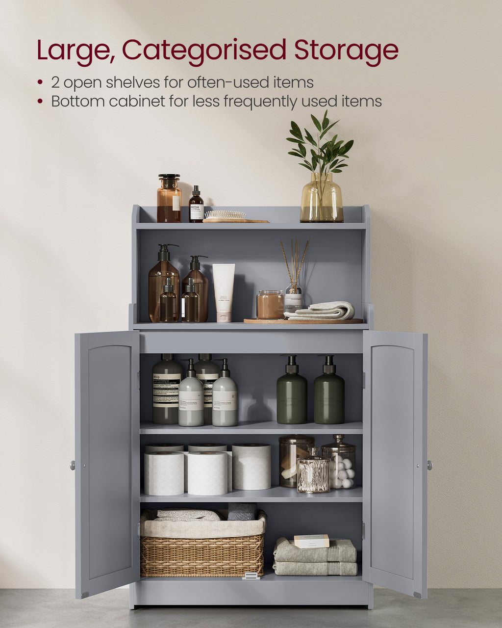 Bathroom furniture - With 2 doors and shelves - Duif gray