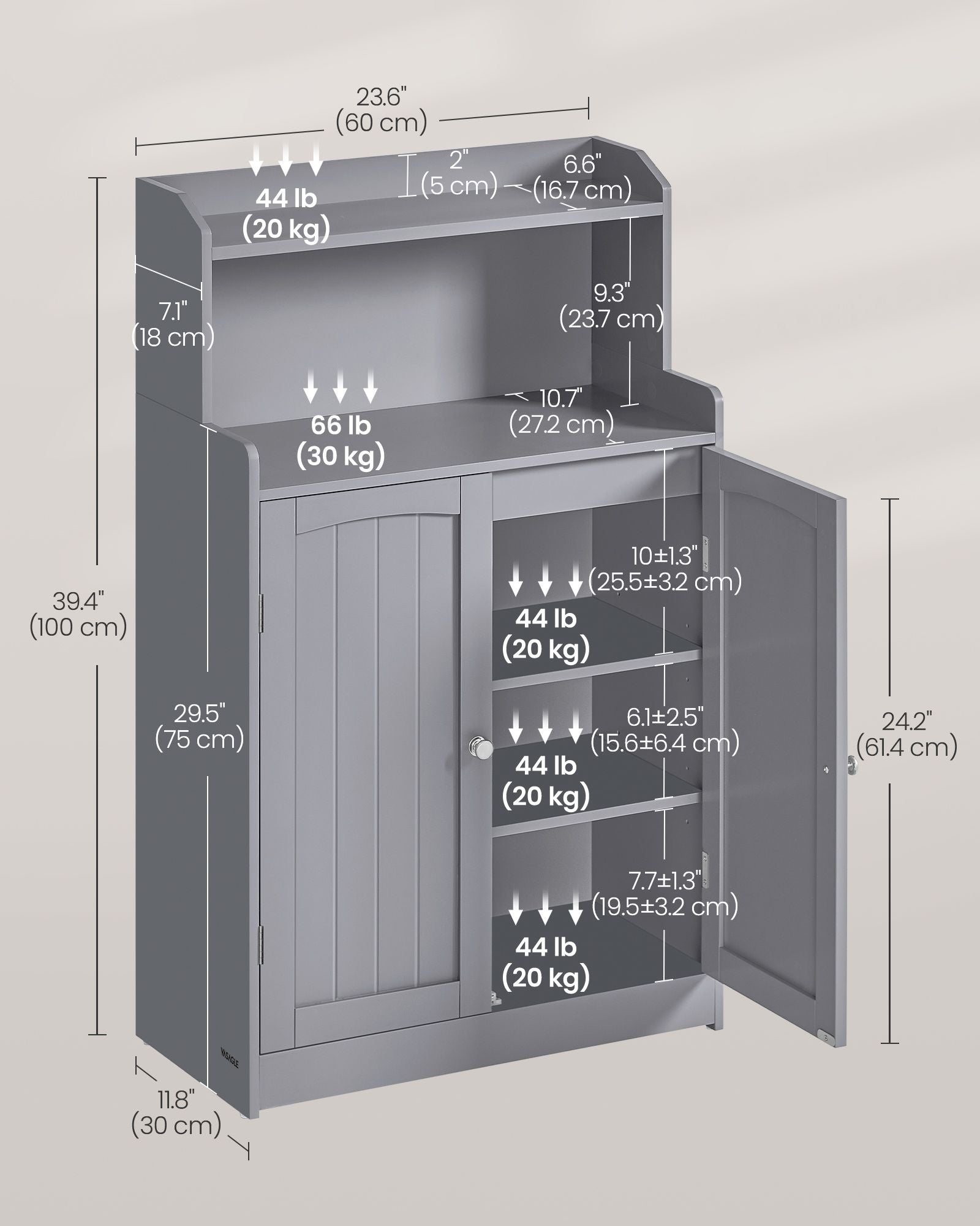Bathroom furniture - With 2 doors and shelves - Duif gray
