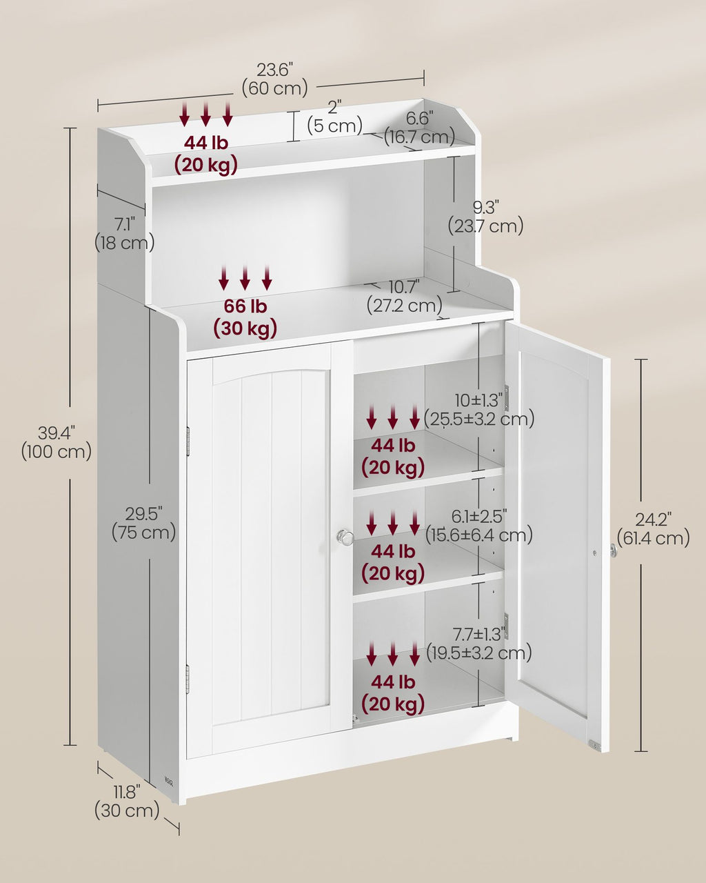 Bathroom cabinet - with 2 doors and shelves - Wolkwit