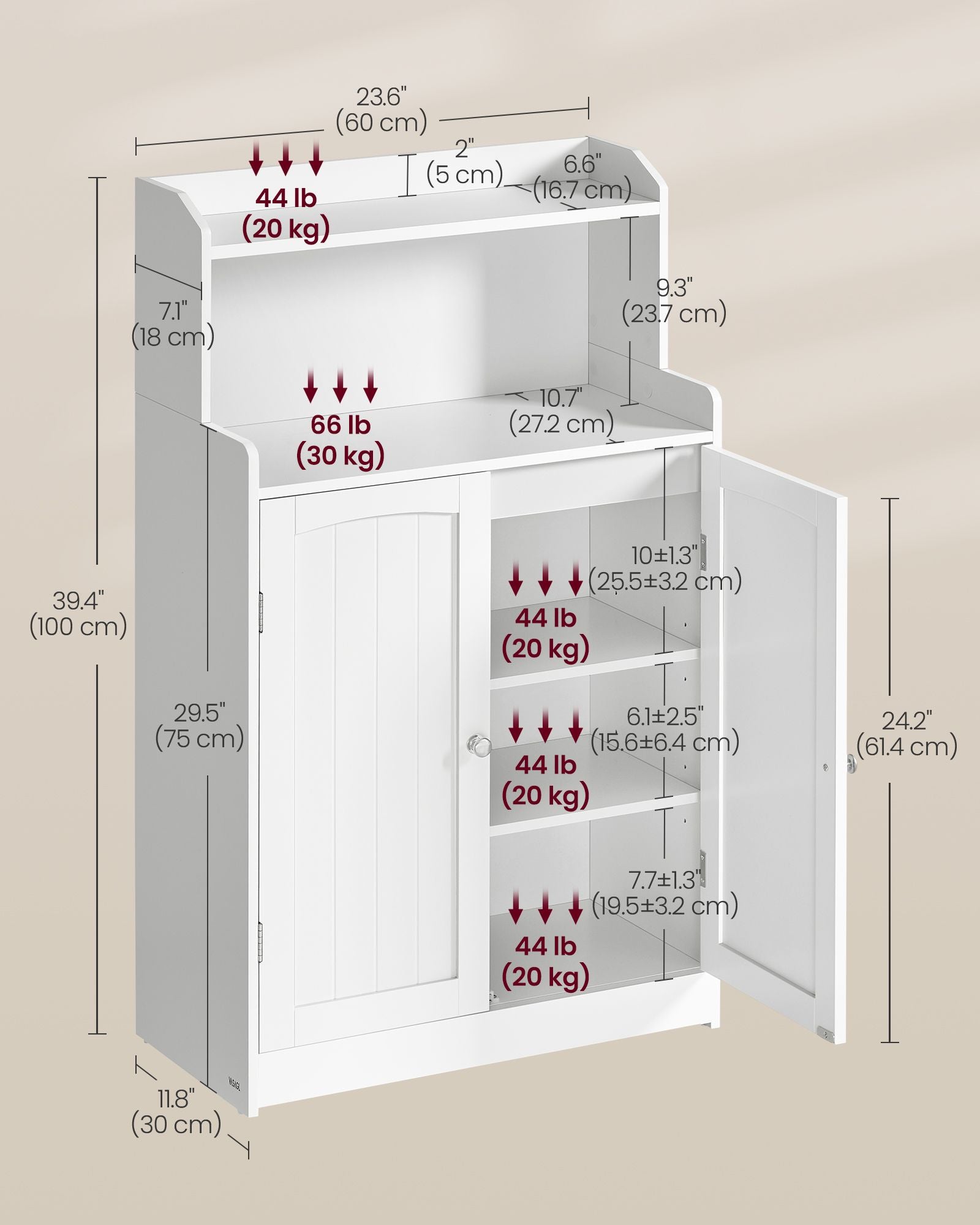 Bathroom cabinet - with 2 doors and shelves - Wolkwit