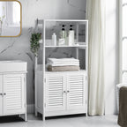 Bathroom cabinet - High cupboard - With open compartments and 2 doors - White