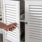 Bathroom cabinet - High cupboard - With open compartments and 2 doors - White