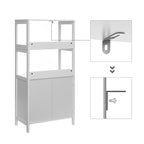 Bathroom cabinet - High cupboard - With open compartments and 2 doors - White