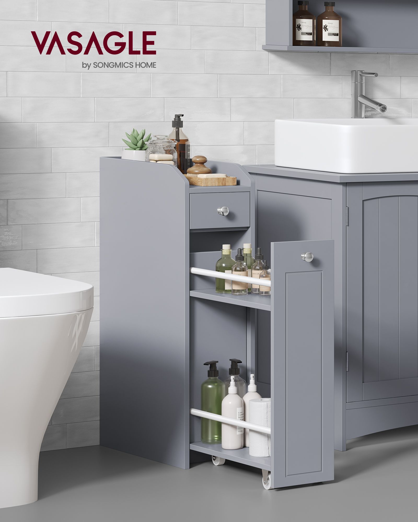 Bathroom cabinet - narrow - with drawers - for toilet paper