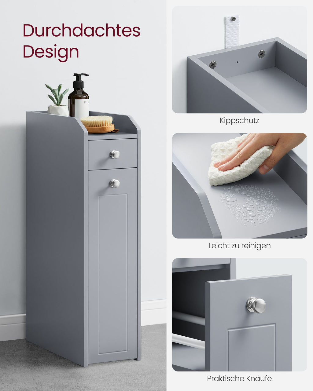 Bathroom cabinet - narrow - with drawers - for toilet paper