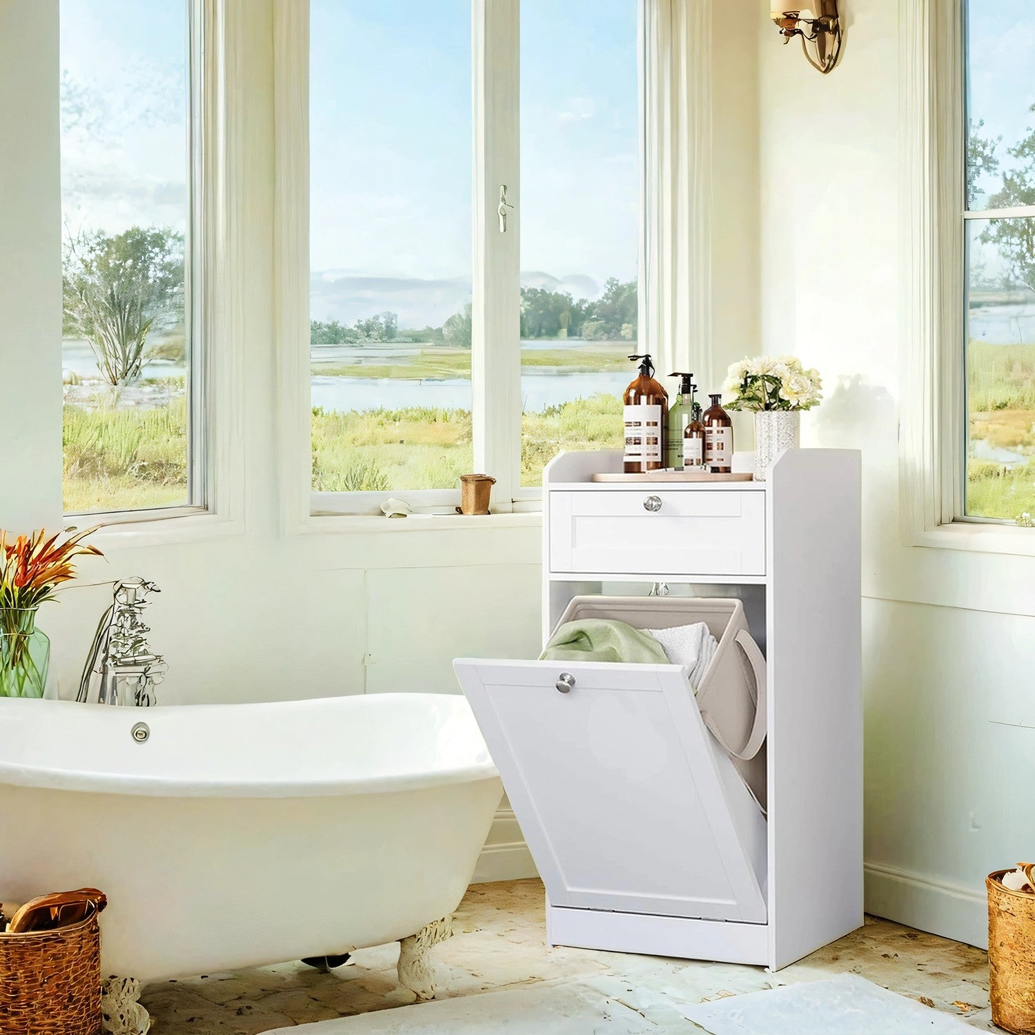 Bathroom cabinet - with laundry basket - 40 x 40 x 80.2 cm