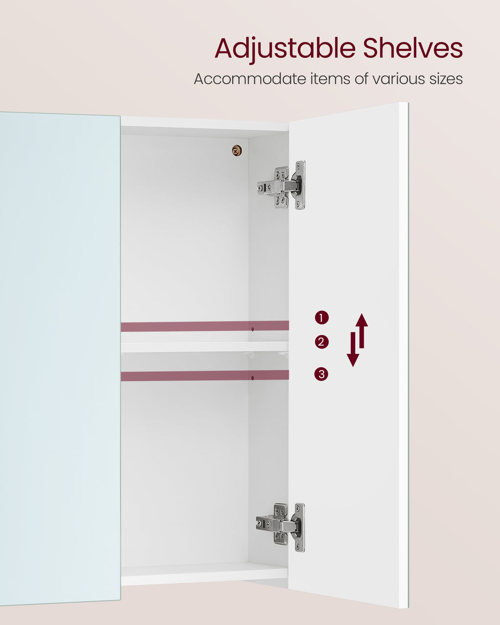 Wall cabinet - with mirror and adjustable shelf - white