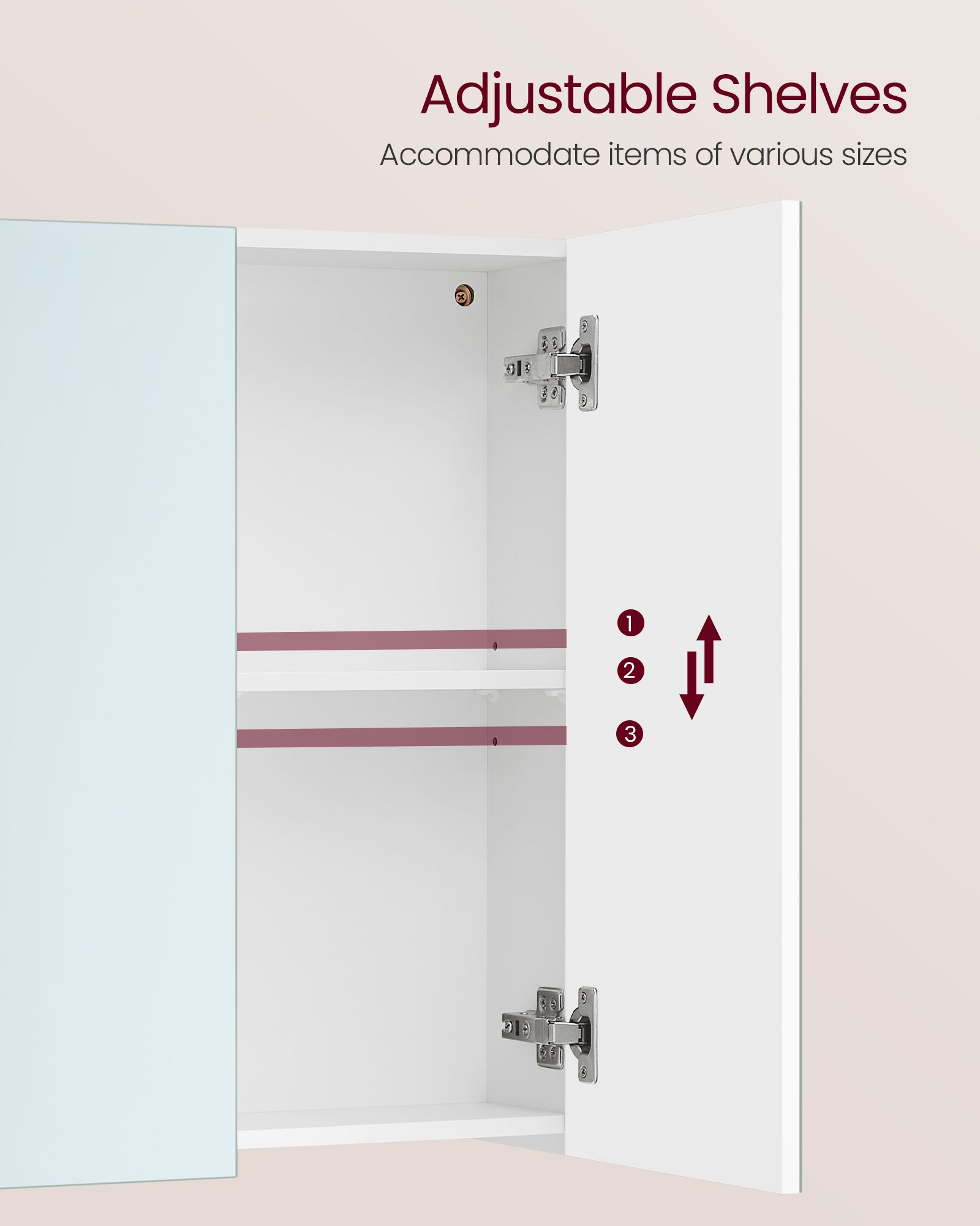 Wall cabinet - with mirror and adjustable shelf - white