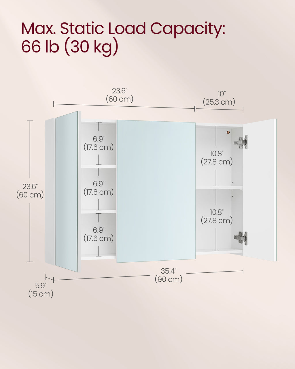 Wall cabinet - with mirror and adjustable shelf - white