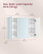 Wall cabinet - with mirror and adjustable shelf - white