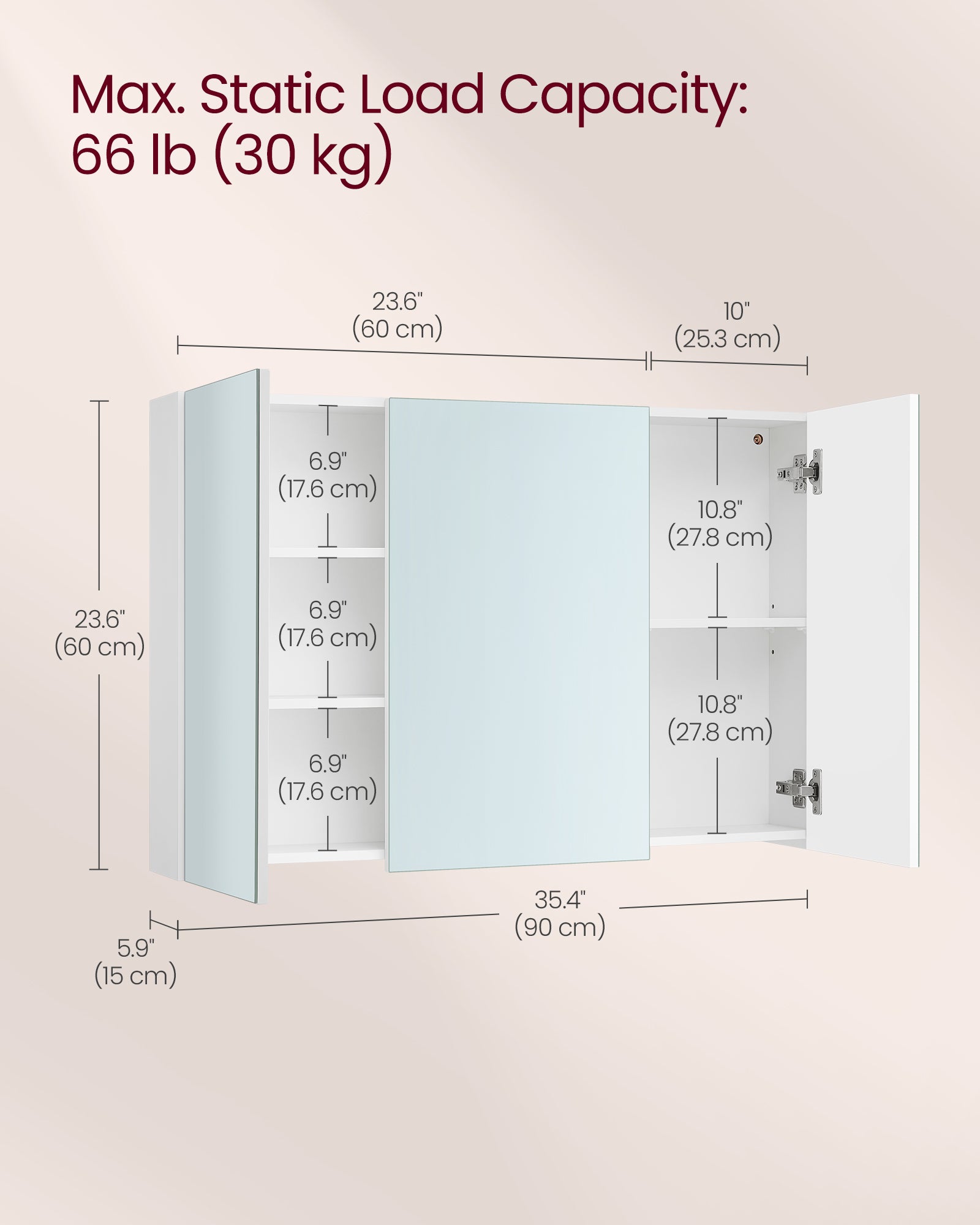 Wall cabinet - with mirror and adjustable shelf - white