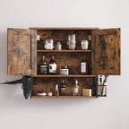 Bathroom cabinet - Wall cabinet - Storage cupboard - With 2 doors - Adjustable shelves - Brown