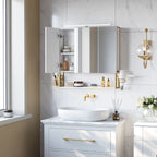 Mirror cabinet - Bathroom cabinet - With Lighting - Double Door - Modern - White / Gold