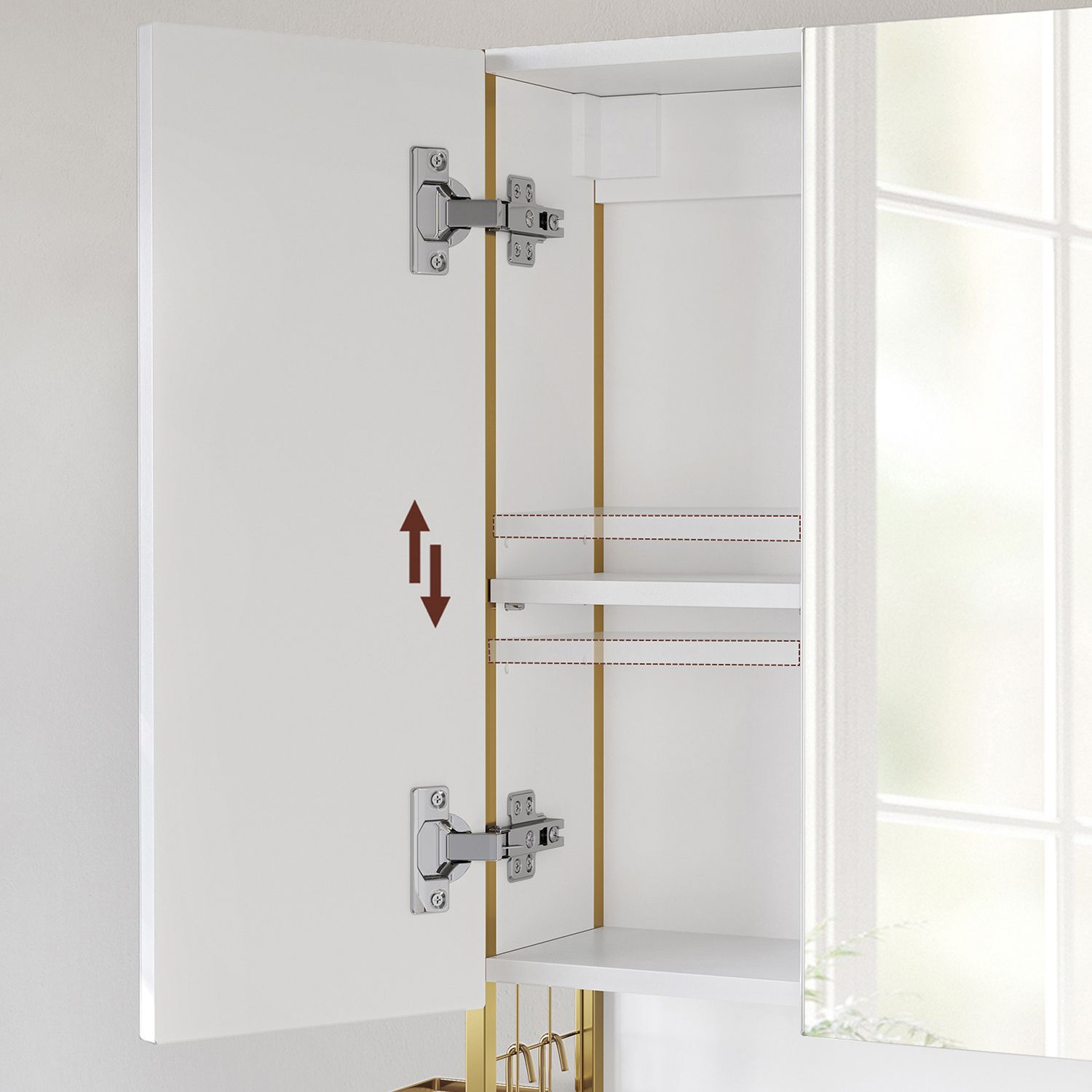 Mirror cabinet - Bathroom cabinet - With Lighting - Double Door - Modern - White / Gold