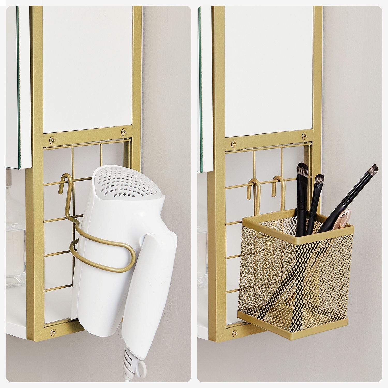 Mirror cabinet - Bathroom cabinet - With Lighting - Double Door - Modern - White / Gold