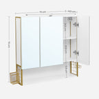 Mirror cabinet - Bathroom cabinet - With Lighting - Double Door - Modern - White / Gold