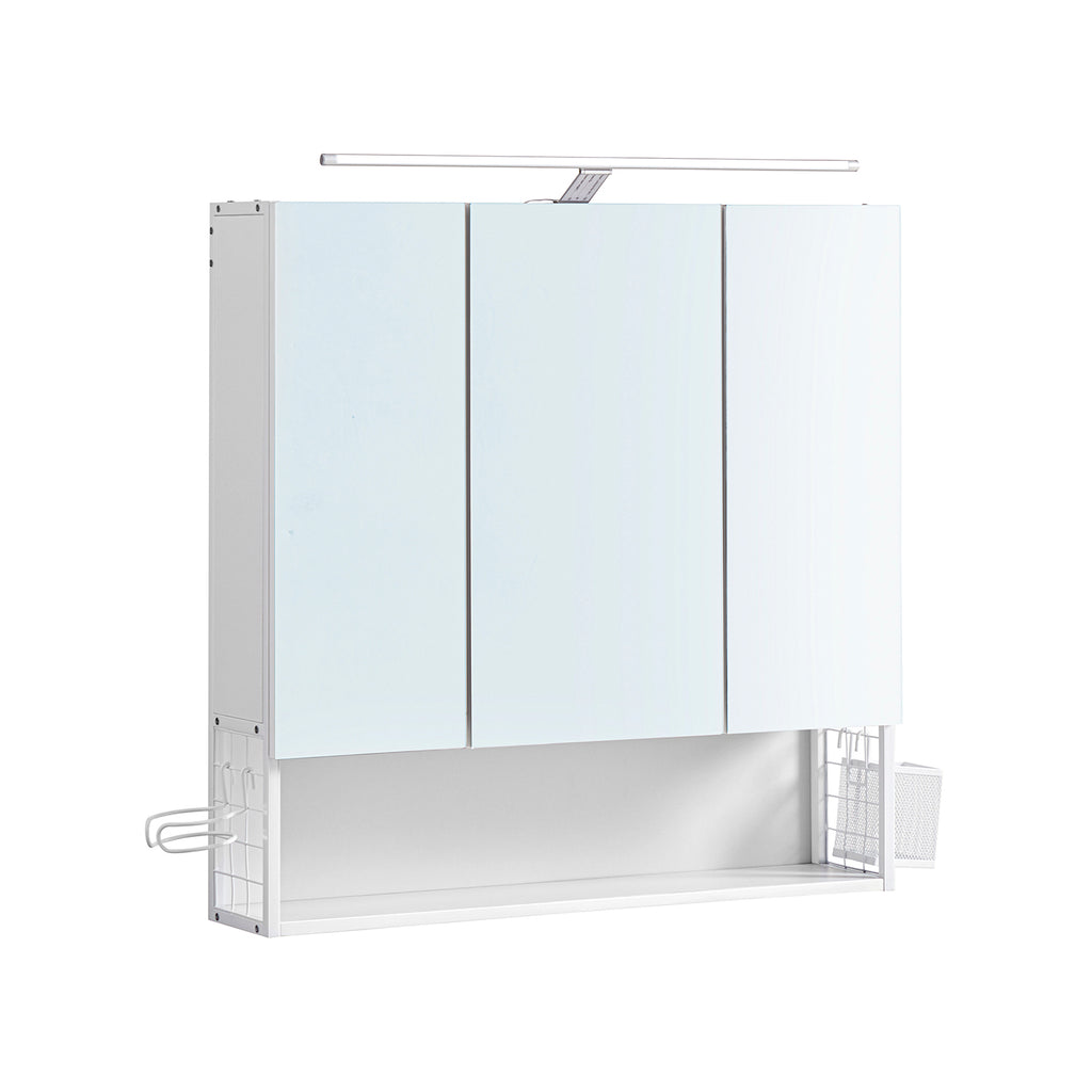 Bathroom mirror cabinet - 3 doors - with lighting and adjustable plank