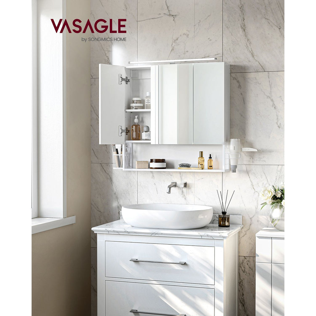 Bathroom mirror cabinet - 3 doors - with lighting and adjustable plank