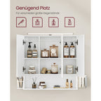 Bathroom mirror cabinet - 3 doors - with lighting and adjustable plank