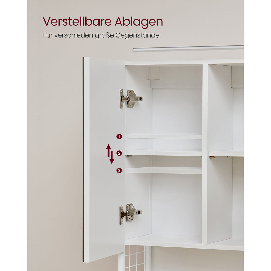 Bathroom mirror cabinet - 3 doors - with lighting and adjustable plank