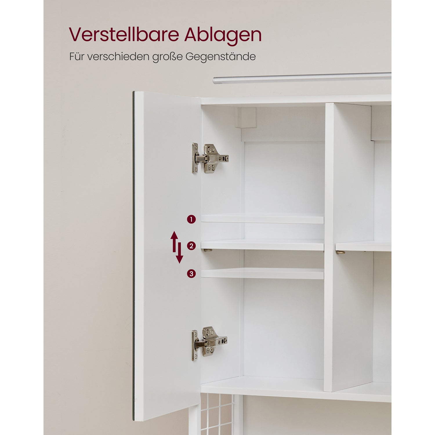 Bathroom mirror cabinet - 3 doors - with lighting and adjustable plank