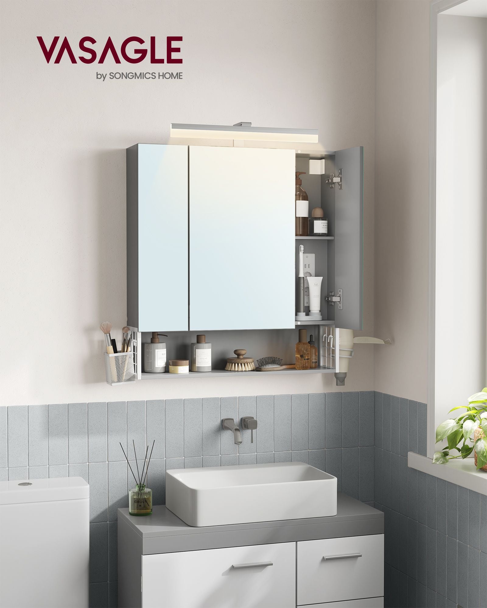 Bathroom furniture - With sockets and 3 doors - Wolkwit and pigeon gray