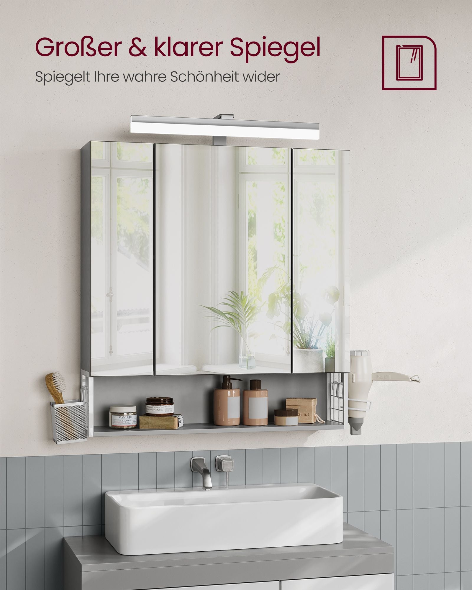 Bathroom furniture - With sockets and 3 doors - Wolkwit and pigeon gray