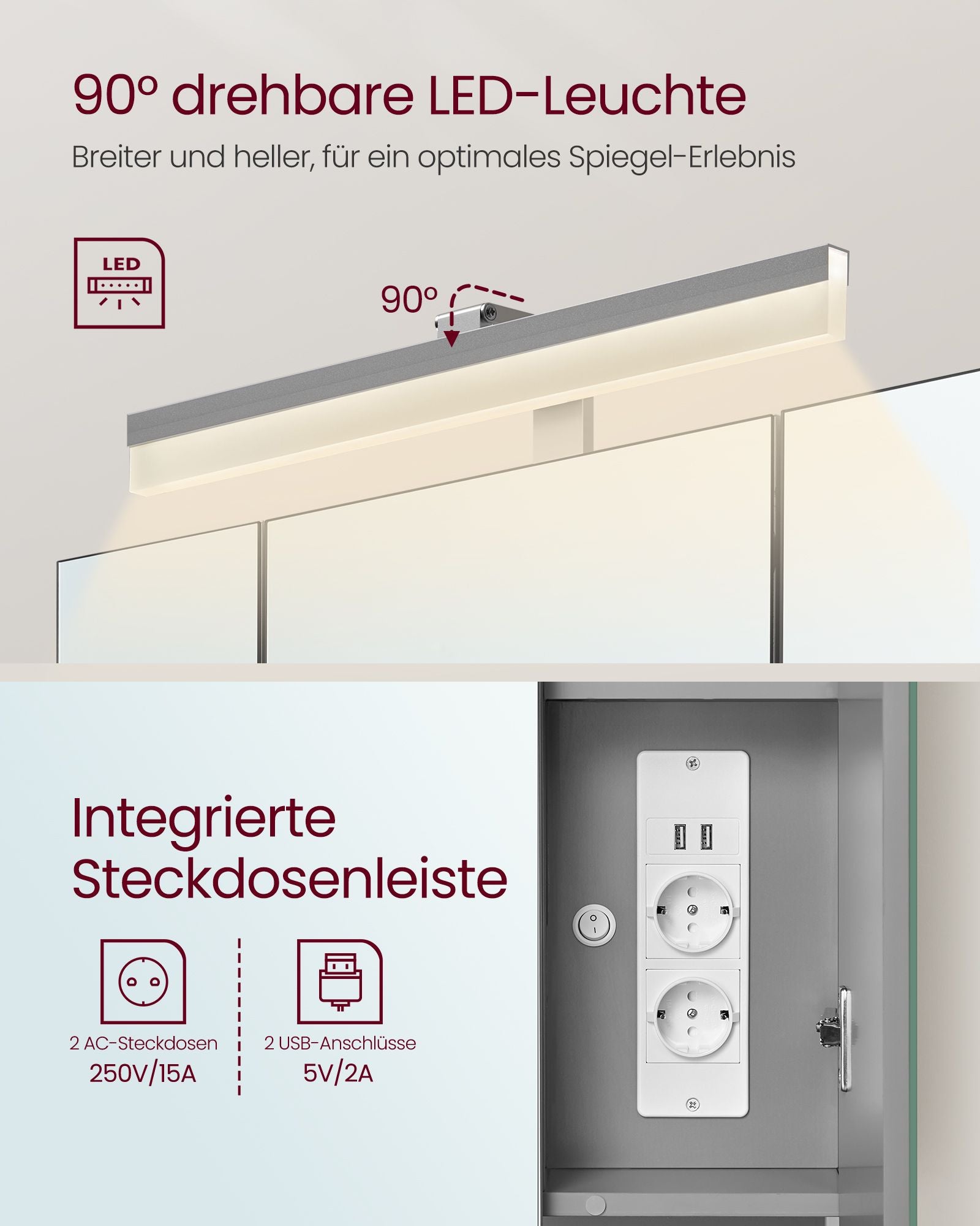 Bathroom furniture - With sockets and 3 doors - Wolkwit and pigeon gray