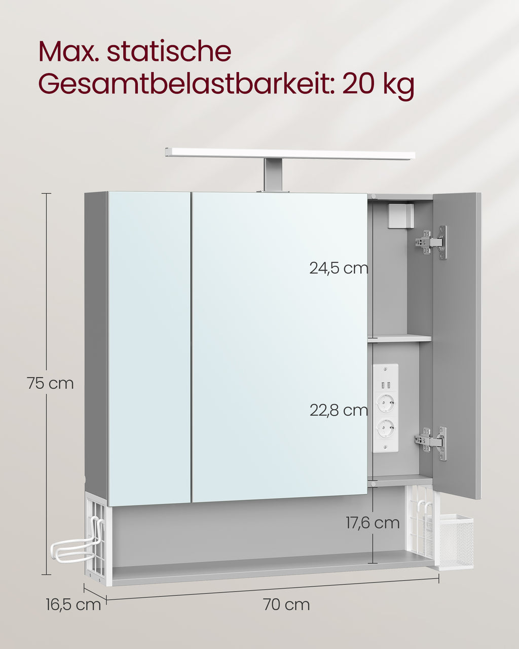 Bathroom furniture - With sockets and 3 doors - Wolkwit and pigeon gray