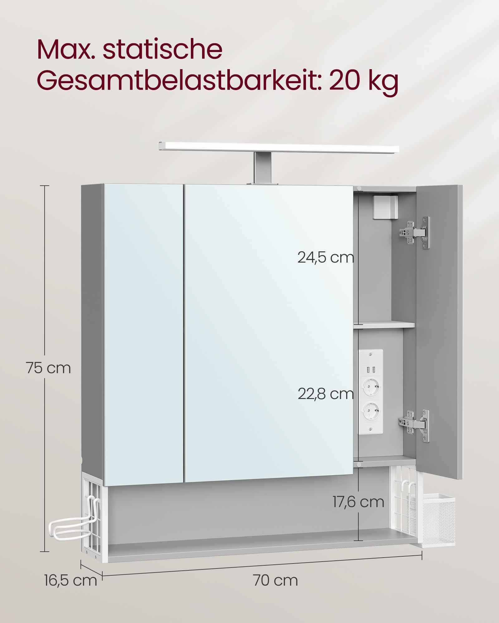 Bathroom furniture - With sockets and 3 doors - Wolkwit and pigeon gray