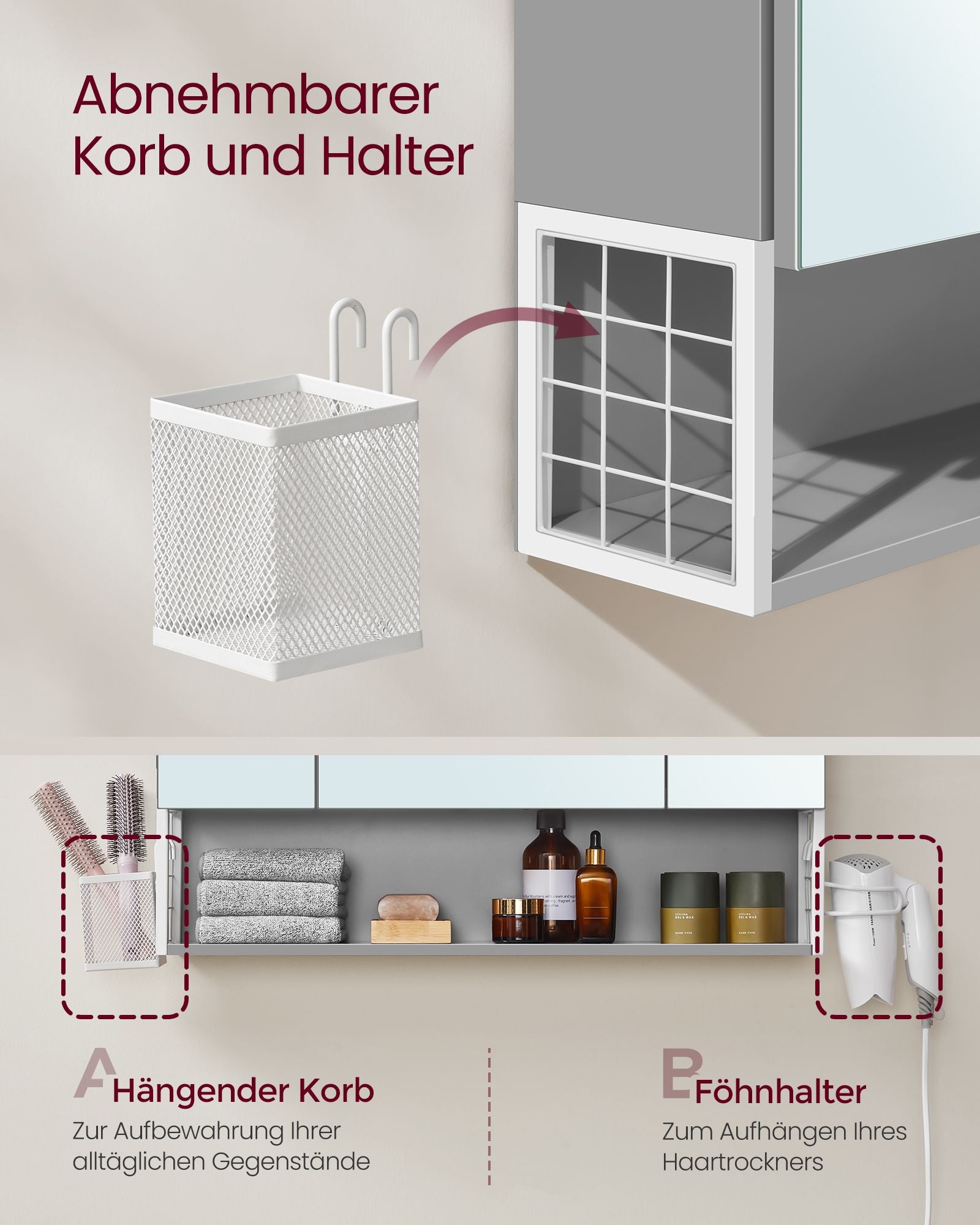 Bathroom furniture - With sockets and 3 doors - Wolkwit and pigeon gray