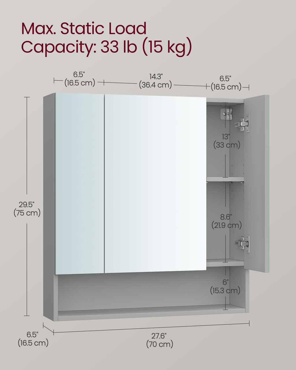 Bathroom furniture - With 3 doors - 16.5 × 70 × 75 cm