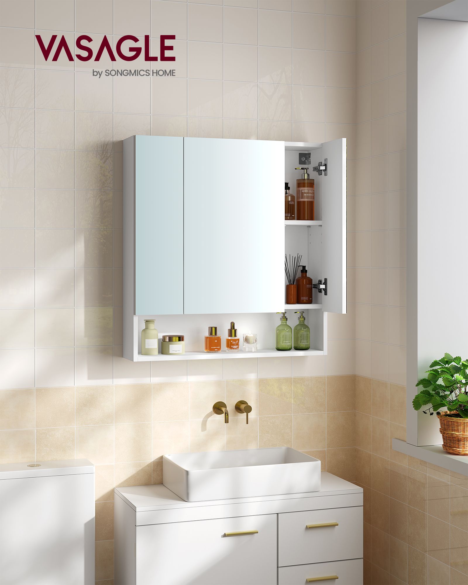 Bathroom cabinet - with 3 doors - 16.5 × 70 × 75 cm - Wolkwit