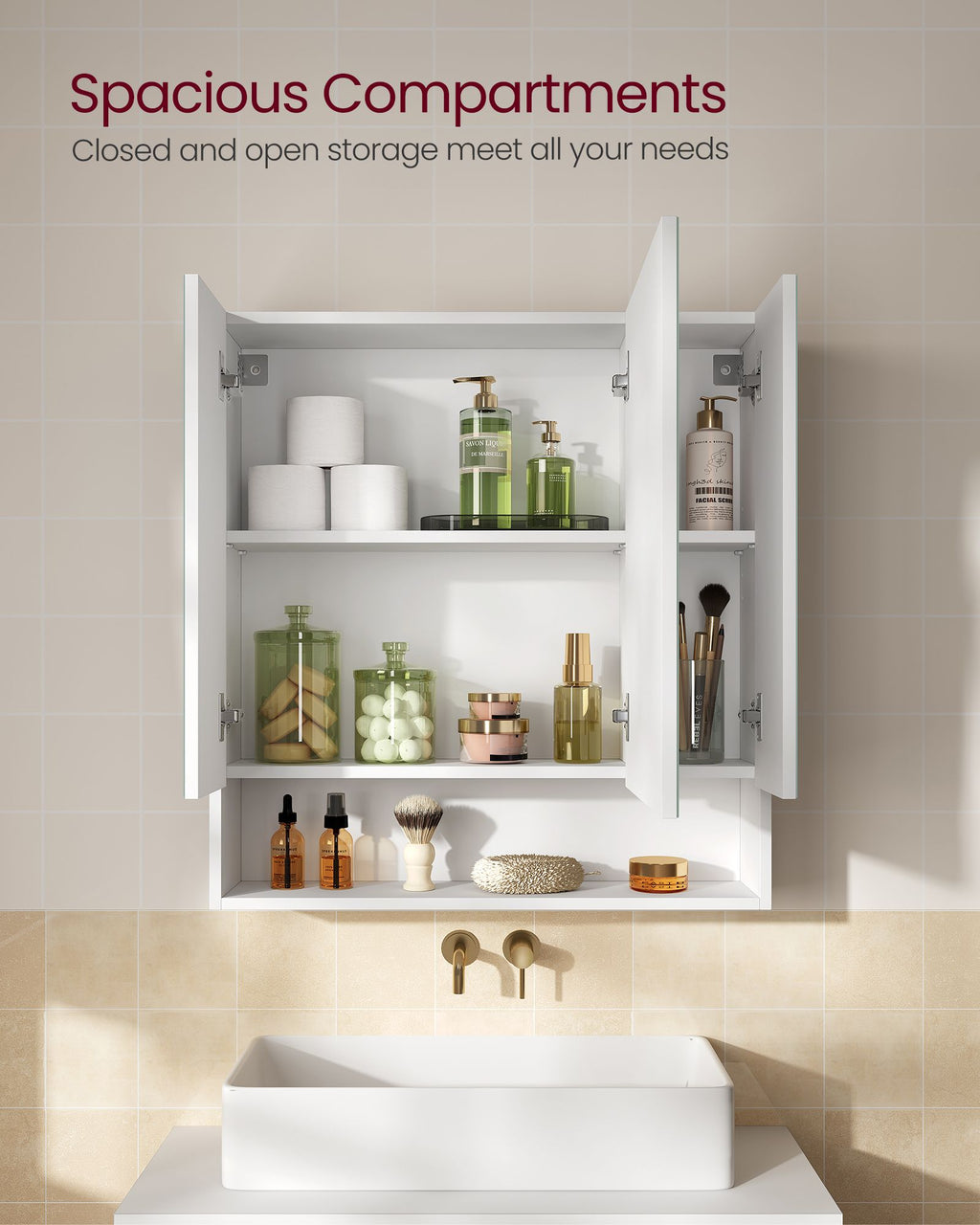 Bathroom cabinet - with 3 doors - 16.5 × 70 × 75 cm - Wolkwit