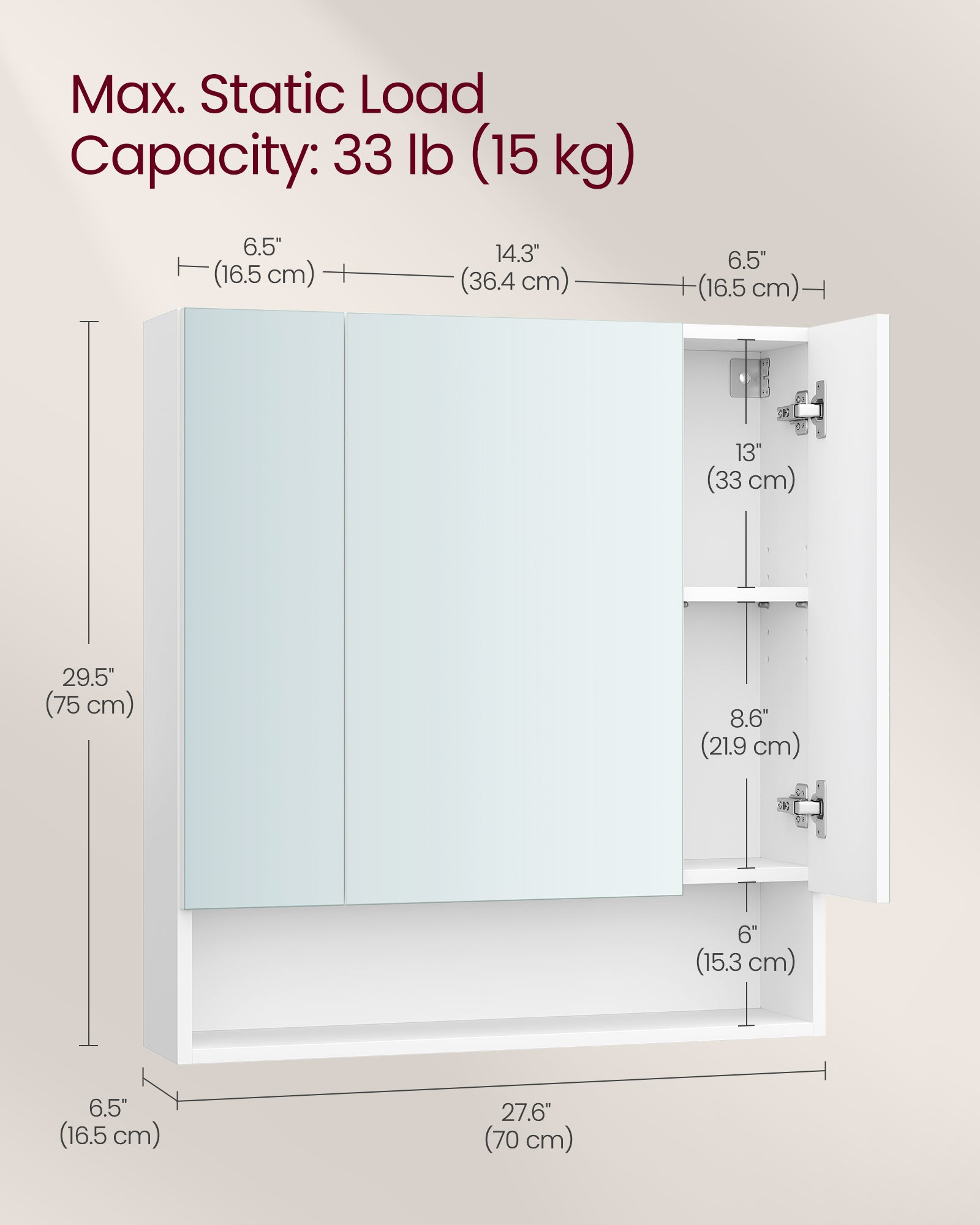 Bathroom cabinet - with 3 doors - 16.5 × 70 × 75 cm - Wolkwit