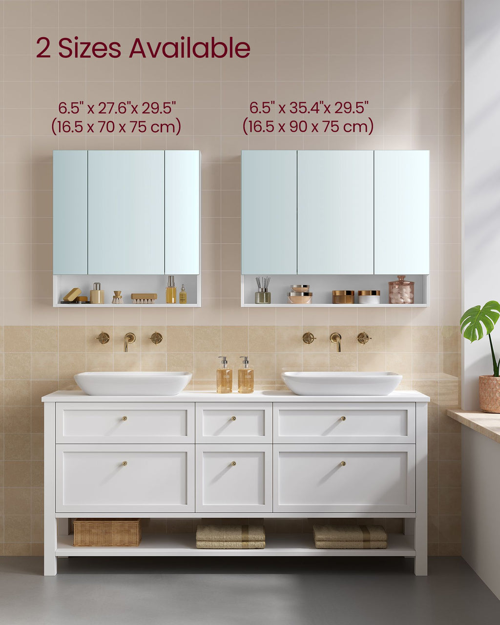 Bathroom cabinet - with 3 doors - 16.5 × 70 × 75 cm - Wolkwit