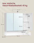 Bathroom furniture with 3 doors - 16.5 x 90 x 75 cm - Cloudy White