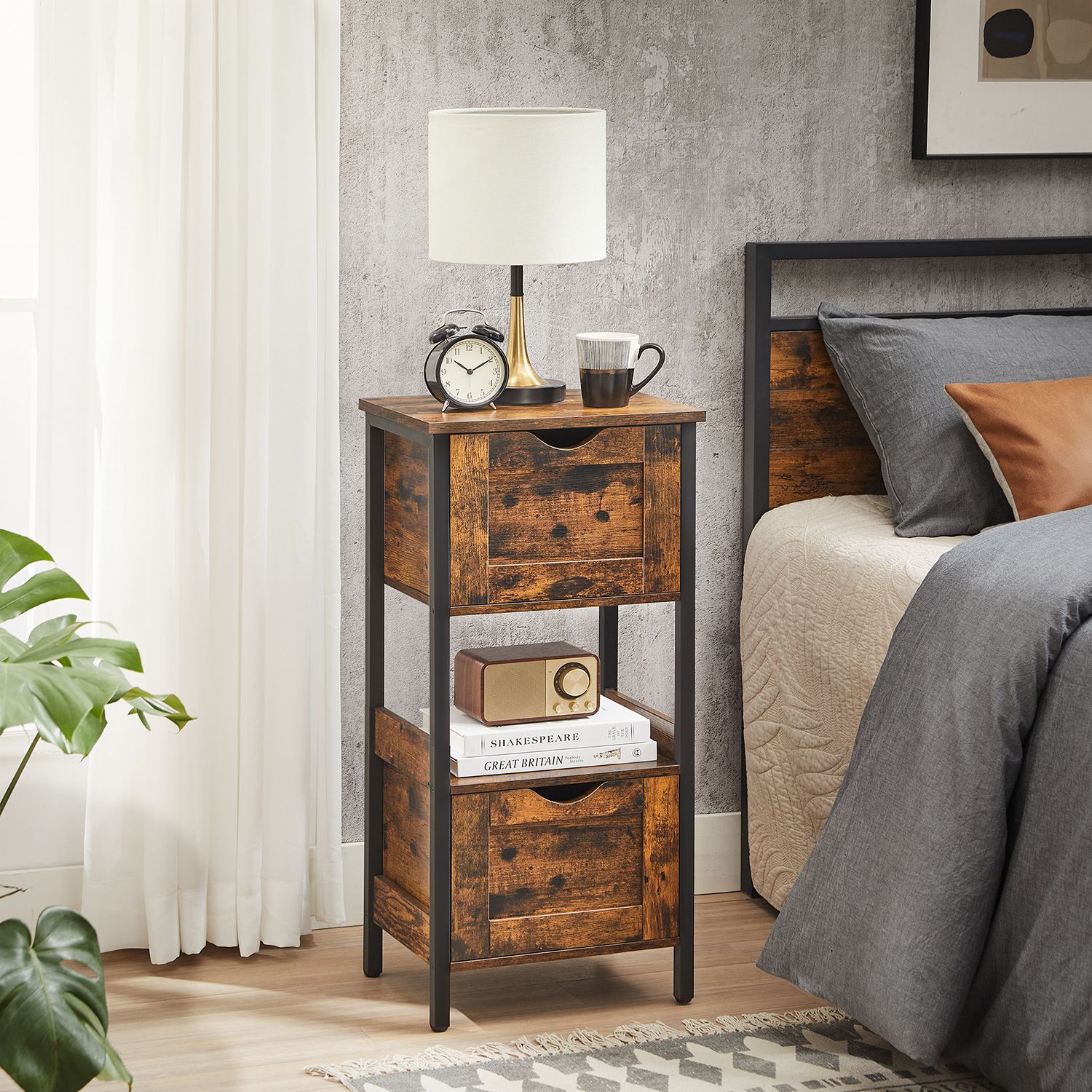 Bathroom cabinet - With 2 drawers - Storage cabinet - Vintage Brown / Black